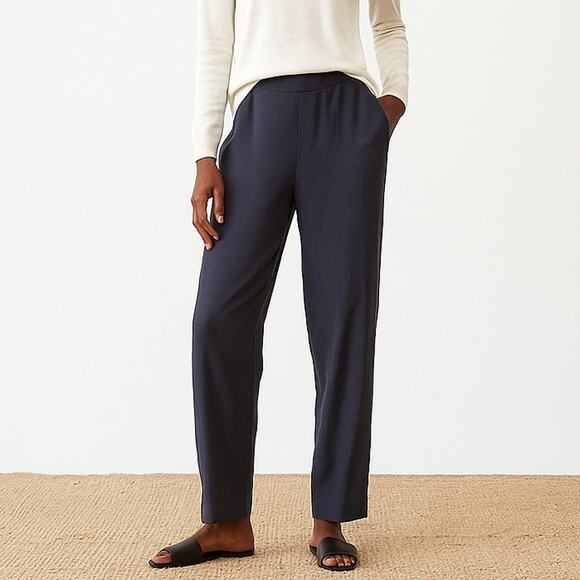 Eileen Fisher Cropped Straight-Leg Stretch Crepe Pants Gray XS - Picture 1 of 11